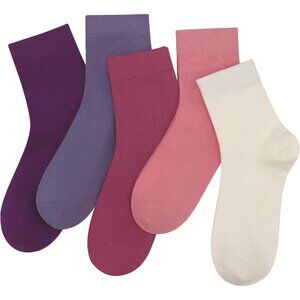 Women 5 Pairs Purple&pink Crew Thin Ankle Height Anti Odor Soft Ankle Socks